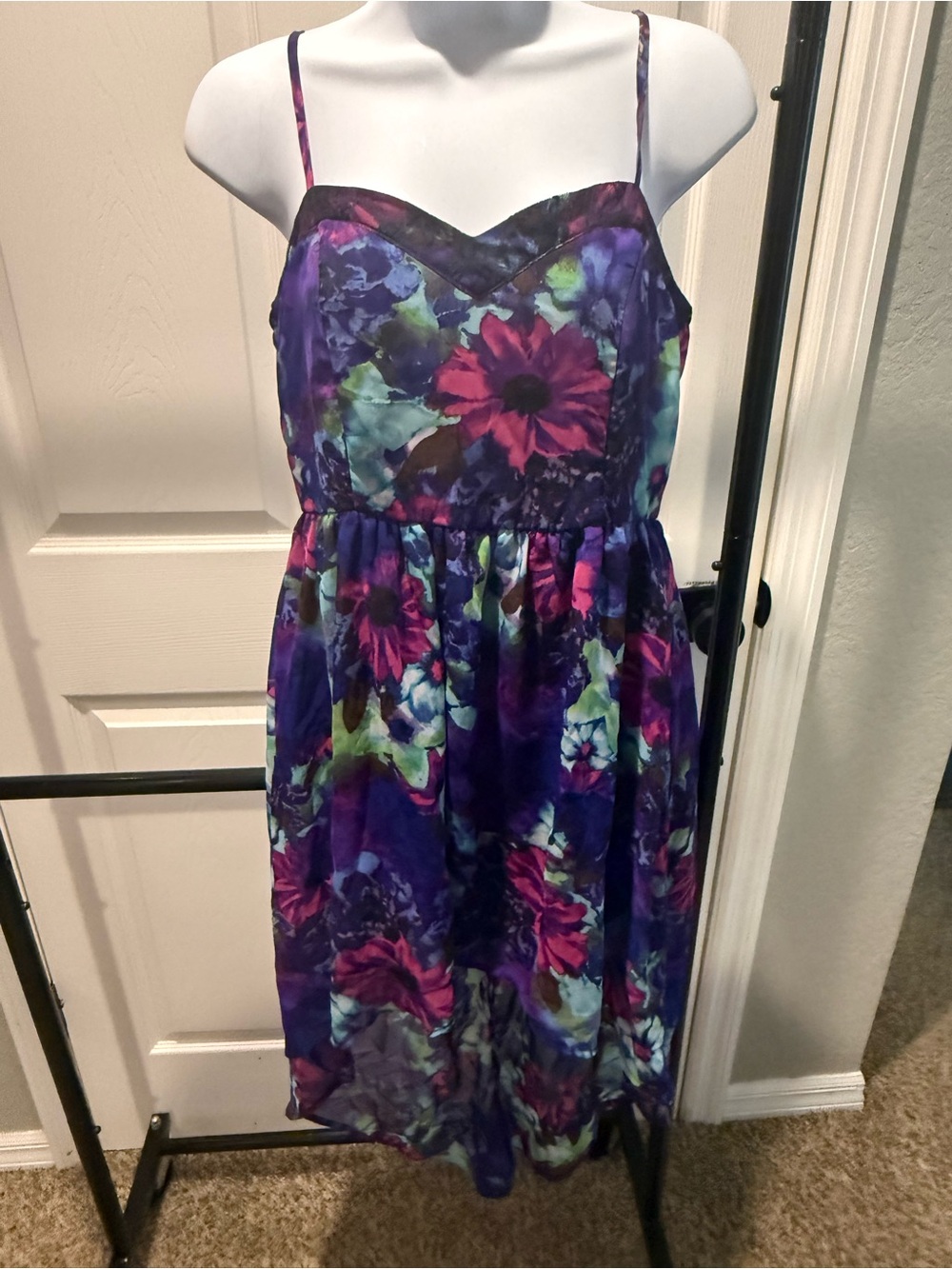 Mimi Chica Purple Floral High-Low Spaghetti Strap Dress